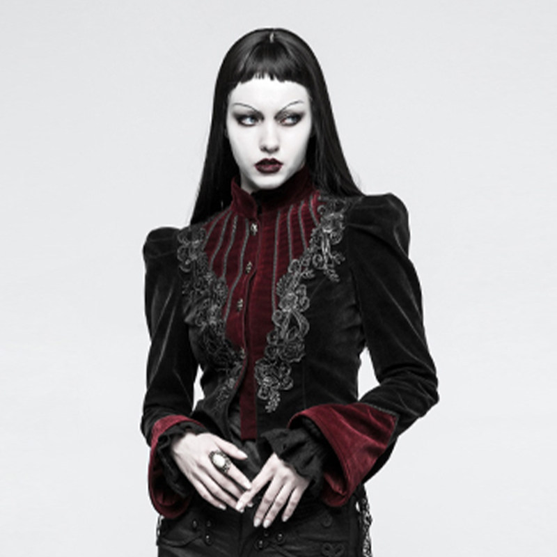 哥特丝绒短外套宫延风刺绣上衣女高端礼服泡泡袖欧货卫衣秋冬装