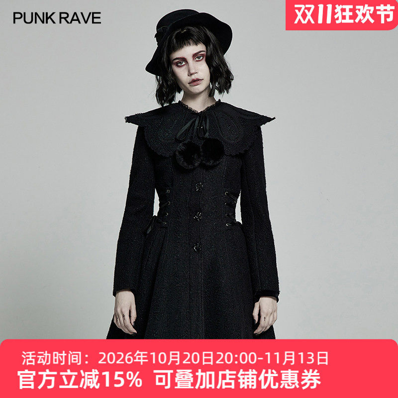 朋克风哥特风黑色毛呢外套