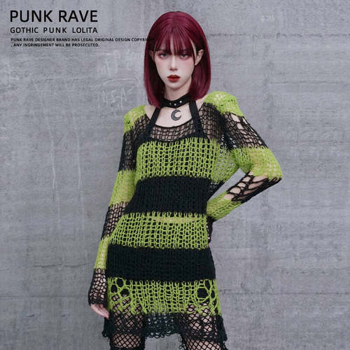 punkrave朋克撞色毛针织衫