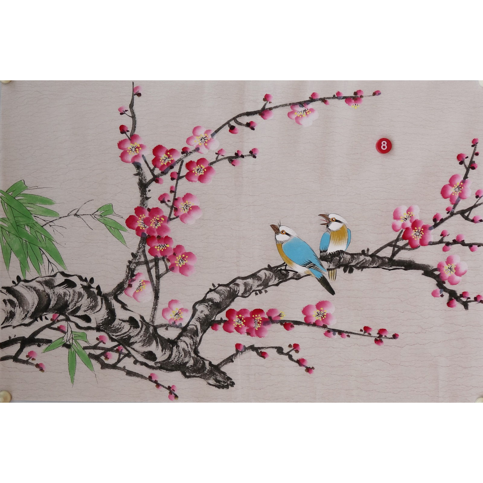 楼一阁书画无款四尺三开小写意桃花鸟国画装饰字画特价RC561908