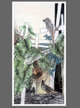 手绘花鸟国画四尺竖幅仿李庆友作品客厅背景墙玄关装饰画RA52802