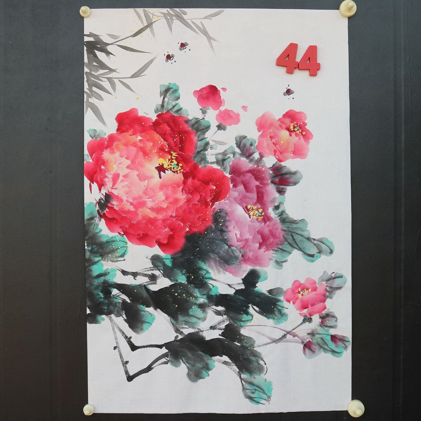 特价手绘无款四尺三开竖幅牡丹花鸟国画家居装饰字画RX5120144