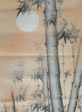 手绘宣纸小写意中式国画四尺竹子花鸟无款雪竹玄关装饰RA1050314