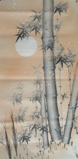 手绘宣纸小写意中式国画四尺竹子花鸟无款雪竹玄关装饰RA1050314