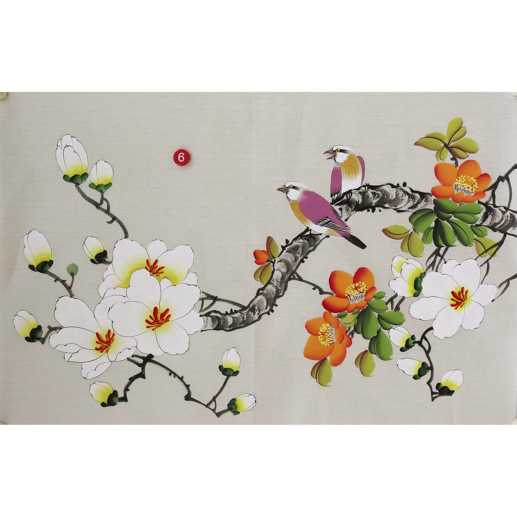 楼一阁书画无款四尺三开小写意玉兰花鸟国画装饰字画特价RC561906