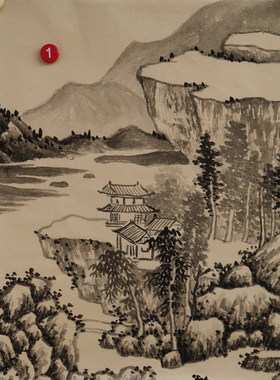 特价学生练手绘无款仿古小品山水国画家居书房装饰字画RT561301