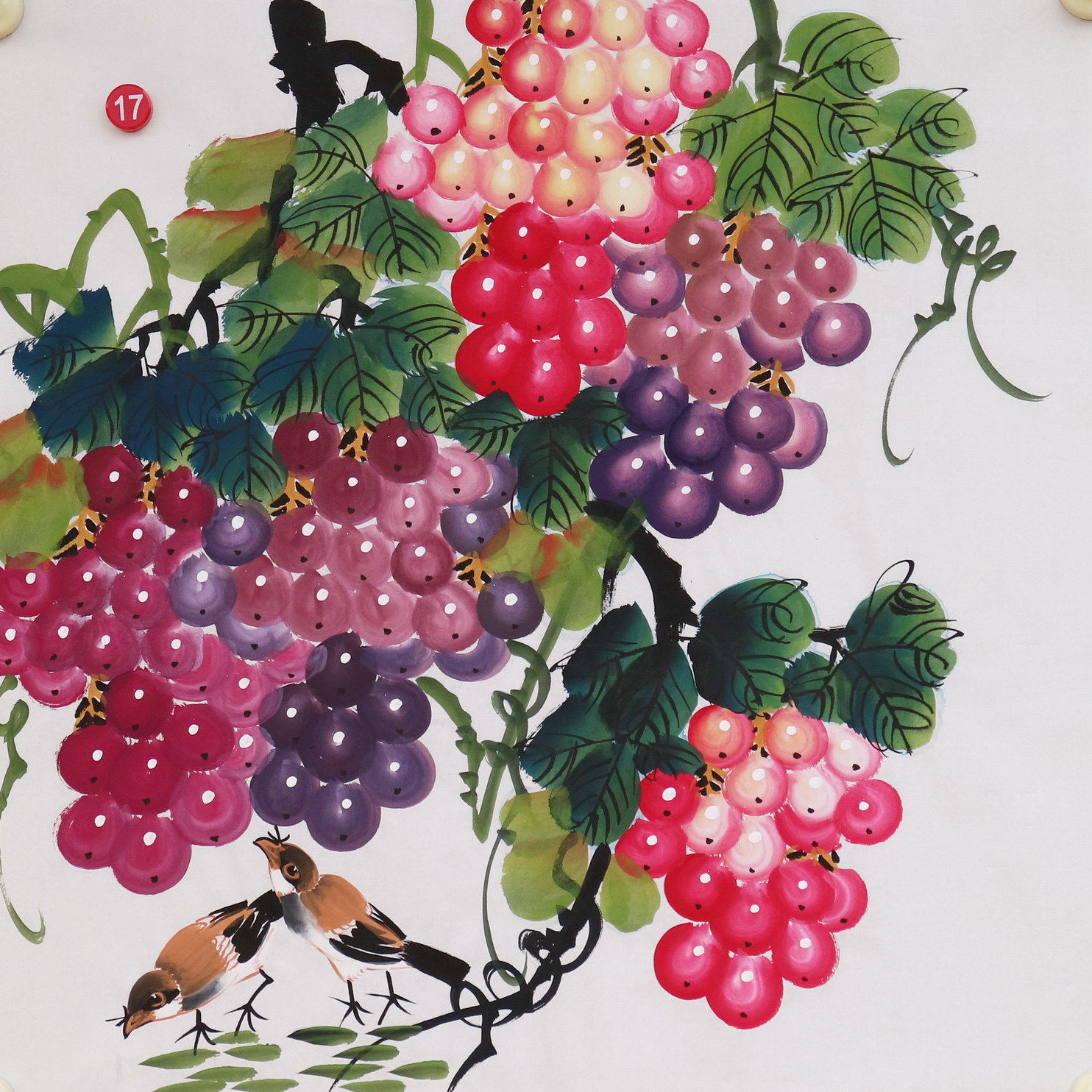 特价无款家居餐厅装饰宣纸写意三尺斗方花鸟葡萄水果图字画RS5817