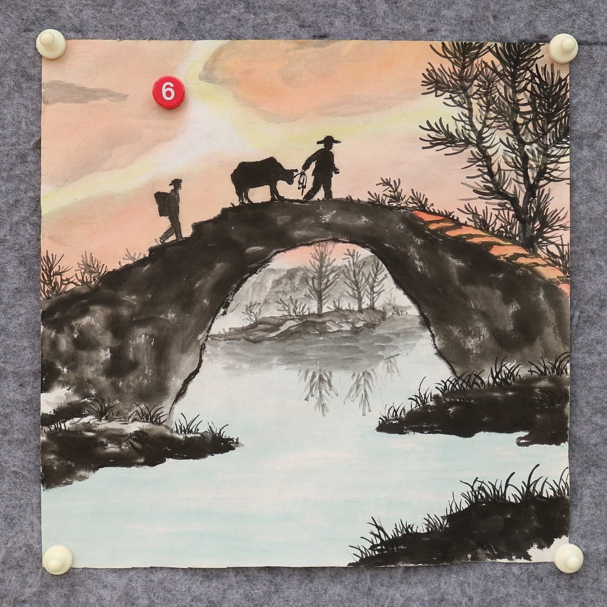 特价手绘水墨无款宣纸原稿国画四尺八开小品故乡情田园山水RC5606