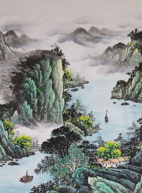 国画春景水墨写意无款家居玄关装饰字画四尺斗方山水字画RK542323