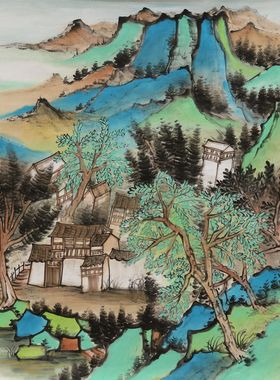 国画手绘无款家居玄关装饰宣纸字画四尺斗方山水写生特价RM5301