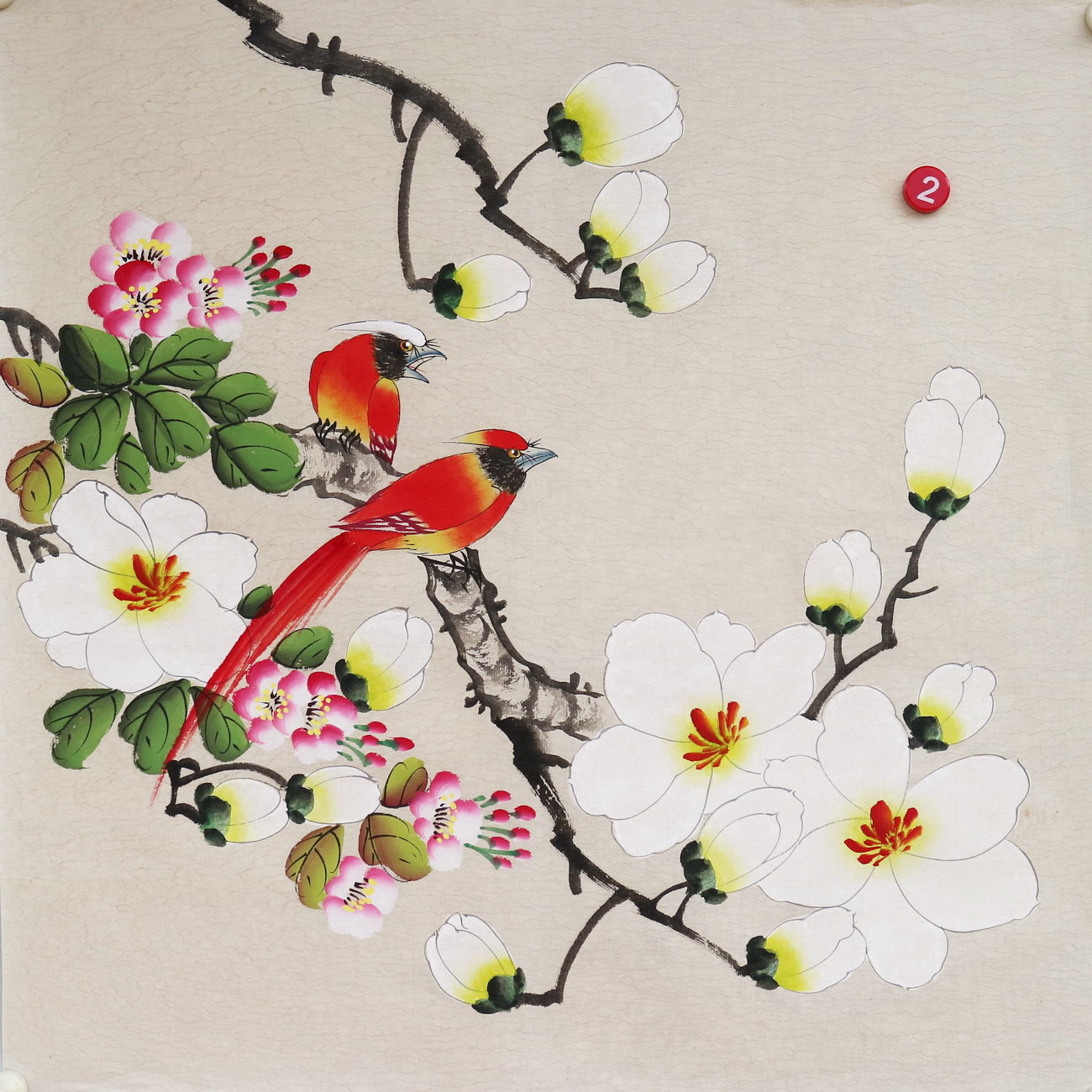 楼一阁书画无款三尺斗方小写意玉兰花鸟国画装饰字画特价RD561902