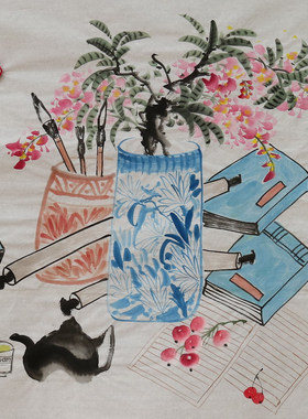 特价手绘无款宣纸国画四尺斗方花鸟清供图家居装饰字画RB58325