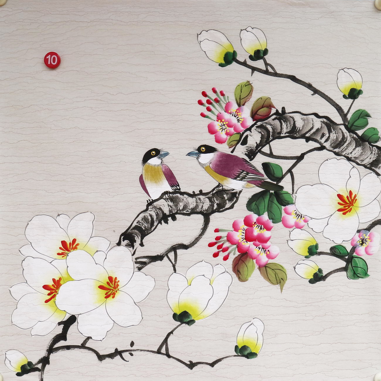 楼一阁书画无款三尺斗方小写意玉兰花鸟国画装饰字画特价RD561910