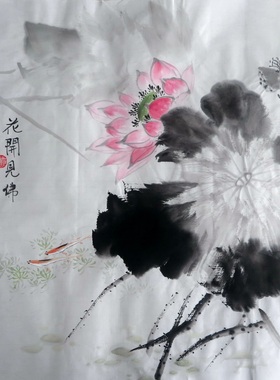 特价有款三尺斗方水墨荷花鸟国画手绘中式客厅装饰字画RH10301002