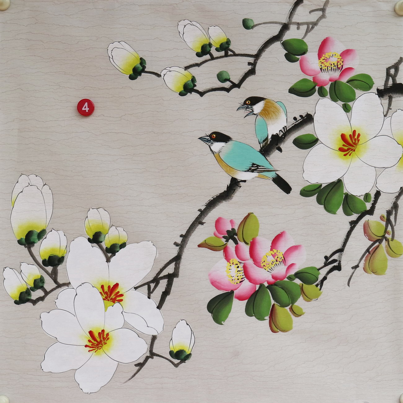 楼一阁书画无款三尺斗方小写意玉兰花鸟国画装饰字画特价RD561904