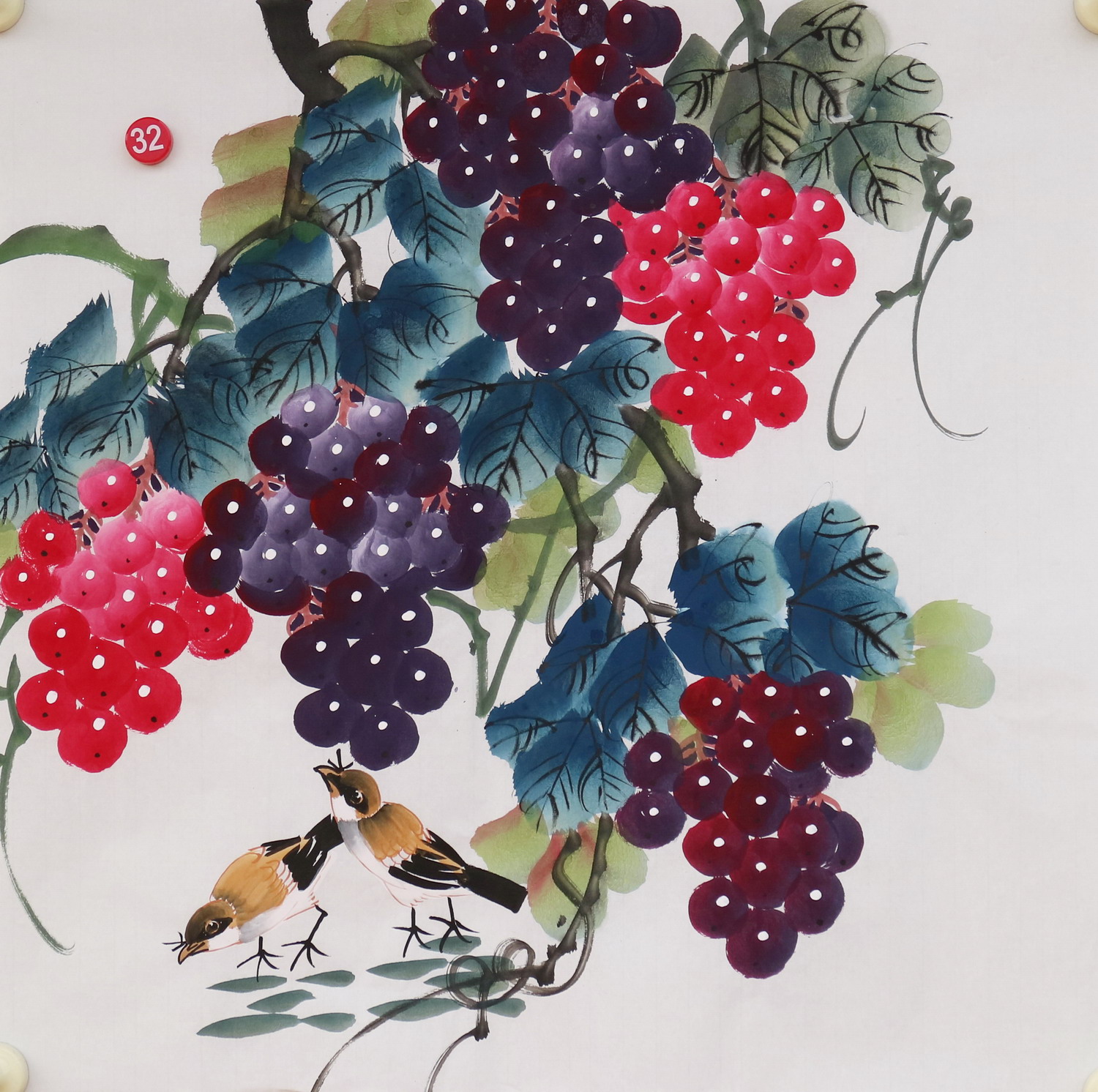 特价无款家居餐厅装饰宣纸写意三尺斗方花鸟葡萄水果图字画RS5832