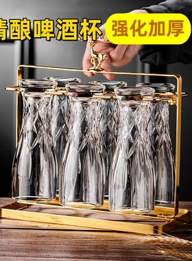 加厚精酿啤酒杯玻璃酒杯家用高颜值雕花精酿杯大容量扎啤杯水杯