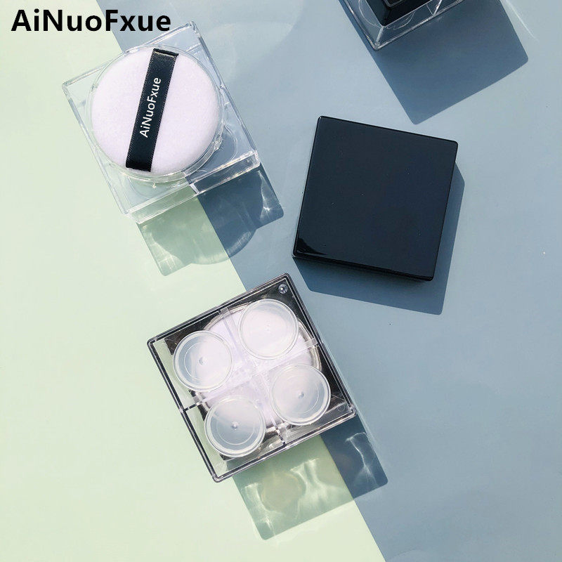四宫格散粉盒空盒分装盒带粉扑便携 四色散粉盒子高档定妆蜜粉盒