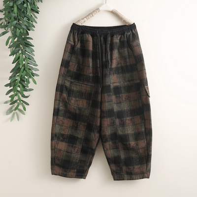 复古炒色印花加绒加厚牛仔裤女士冬季大码宽松保暖垮裤阔腿哈伦裤