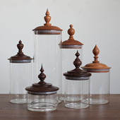 imooo原创家居法式 复古实木盖玻璃罐密封罐储物罐茶咖啡豆收纳罐