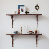 imooo原创复古法式 墙面壁挂原木一字隔板架樱桃黑胡桃实木置物架