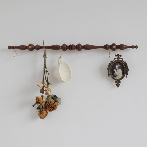 imooo原创家居法式复古实木中古挂杆厨房玄关咖啡角收纳杯子挂钩