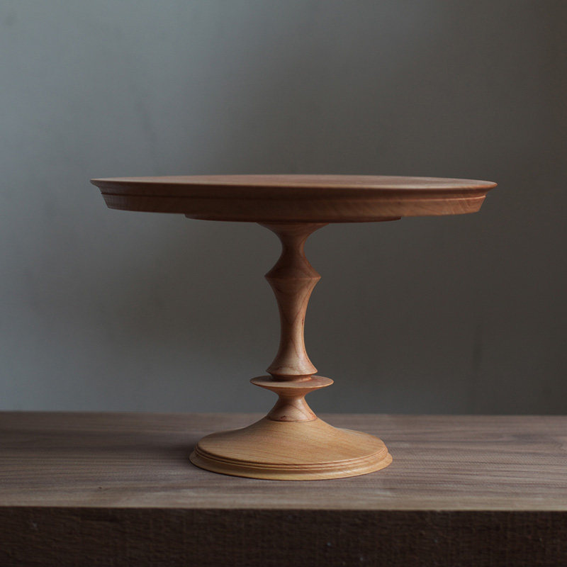 imooo原创家居日式法式复古甜品台樱桃木果盘高脚蛋糕实木托盘