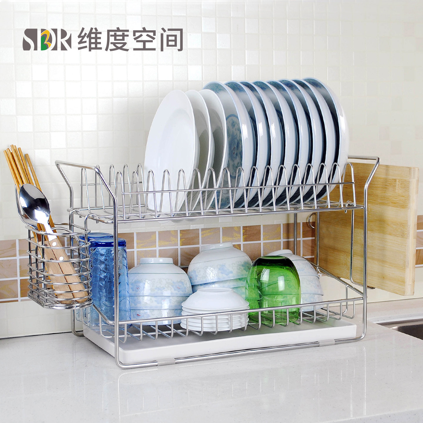 sdr一体双层304不锈钢厨房收纳架图片