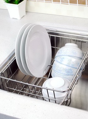 SDR304不锈钢水槽沥水架 厨房伸缩沥水篮碗架碗碟架 洗菜盆置物架