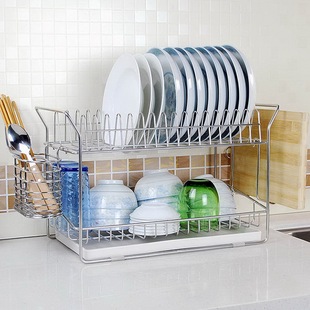 厨房置物架收纳架滴水架 SDR一体双层碗架 304不锈钢碗碟架沥水架