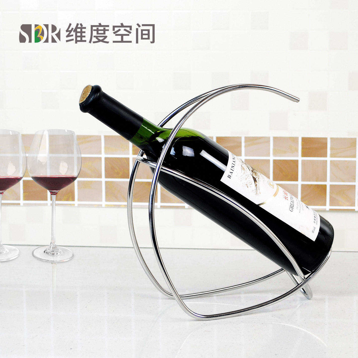 304不锈钢红酒架摆件 单支桌面小型斜放葡萄酒架展示架酒柜置物架