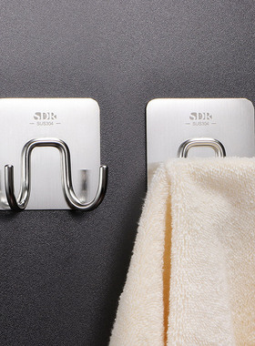 SDR免打孔304不锈钢毛巾挂钩 厨房浴室卫生间单个强力粘胶挂衣钩