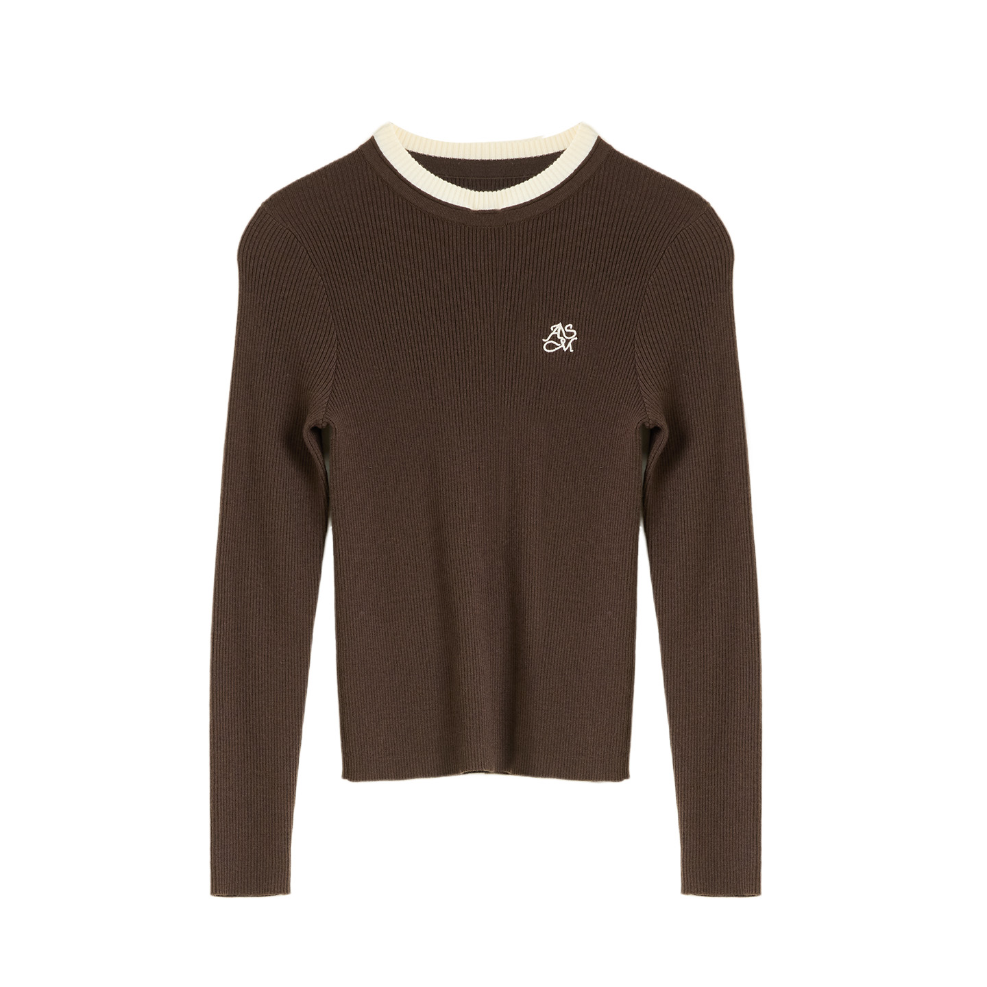 2025冬季新款假两件圆领毛衣女字母刺绣百搭休闲时尚保暖舒适打底