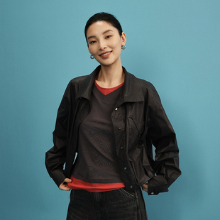 新款 复古风短外套女26春季 宽松翻领防水夹克简约上衣 城际牧野