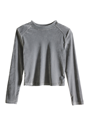 2025秋季纯色哑光丽丝绒长袖T恤女韩版时尚百搭简约修身垫肩上衣