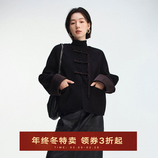 2025冬季新中式盘扣设计感短款双面呢外套女时尚优雅百搭圆领上衣