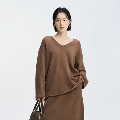 2025冬季新款纯羊毛V领毛衣女休闲宽松时尚松弛感韩版长袖打底衫