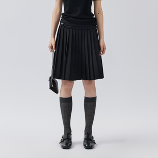 新款 学院风黑色百褶半身裙女26春季 A字中长显瘦裙子 柔光定势