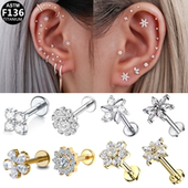 F136医用钛合金花朵耳钉新款 钛合金高级感锆石耳骨耳蜗钉唇钉女