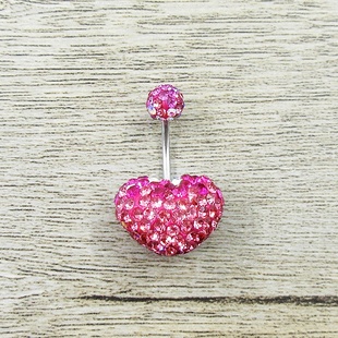 杆粗1.2细针316医用钢防过敏双球满钻爱心肚脐环/脐钉可做耳钉