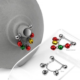 简欧美穿刺饰品316医用钢防过敏铃铛乳链/乳环/乳钉nipple ring