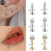 F136钛合金爆闪包边带钻插针鼻钉耳钉唇钉舌钉平底座内螺纹防过敏