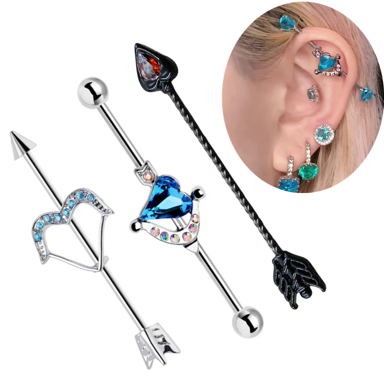 简欧美一箭穿心长耳骨钉耳桥