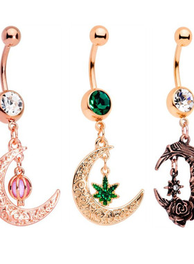 人体穿刺医用钢钛钢防过敏星星月亮肚脐环个性饰品 belly ring