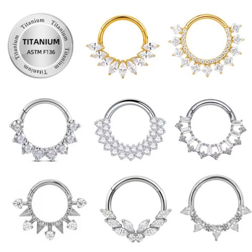 F136钛合金耳骨环鼻中隔鼻圈耳骨圈金银两色镶钻新款穿刺饰品