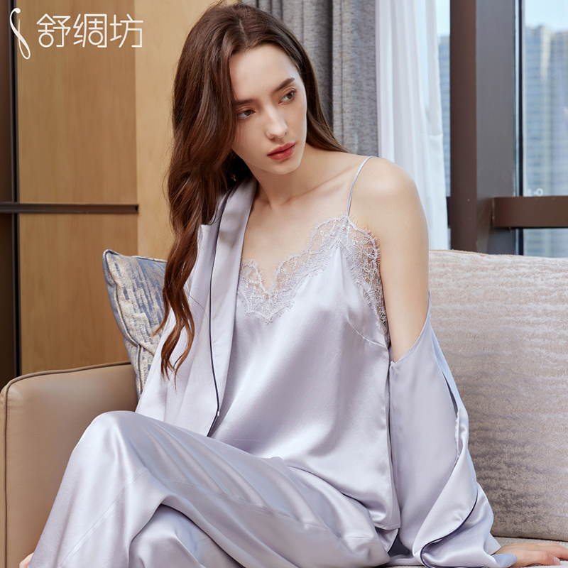 舒绸坊100%桑蚕丝真丝睡衣套装女