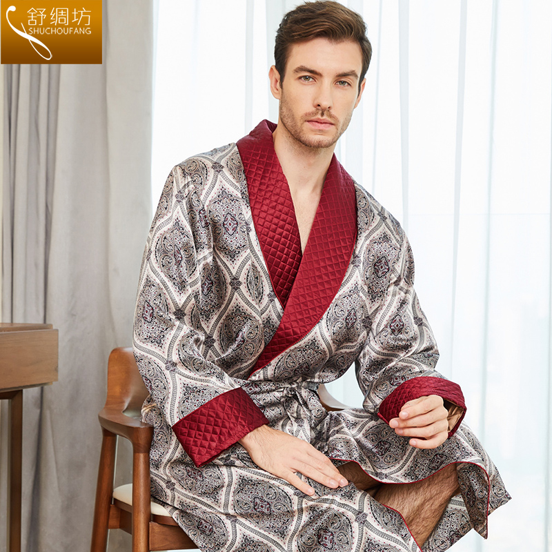 舒绸坊男士真丝睡衣长款春秋冬季
