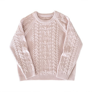 安迪绒 复古郁金香麻花 插肩袖 古着感 针织毛衣 K