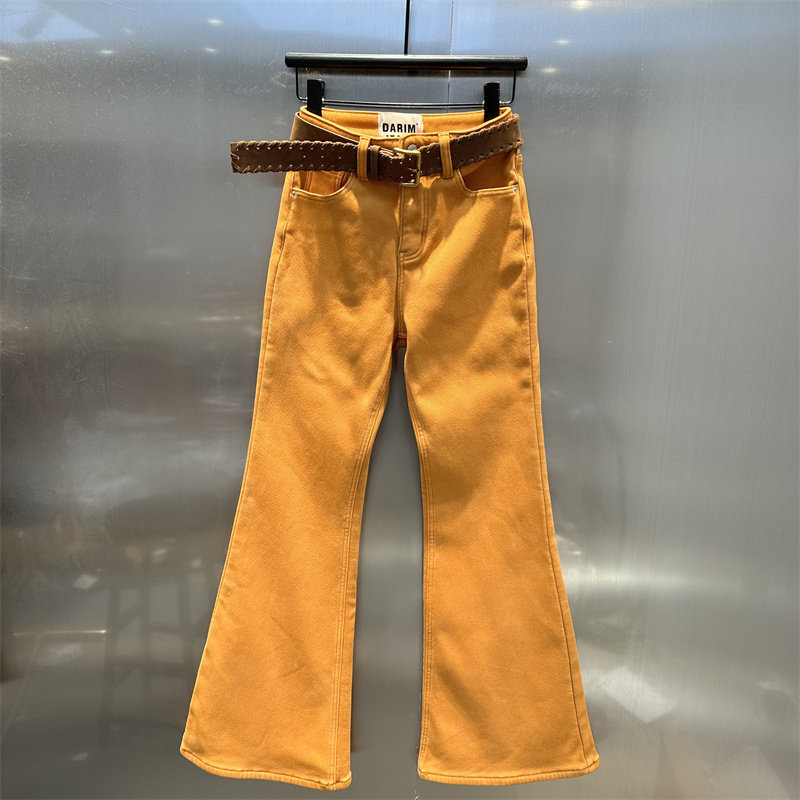 亮橘色个性洋气牛仔裤女2025秋冬新款时尚加绒加厚修身显瘦微喇裤