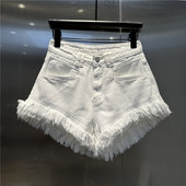 2024年夏季 新款 性感辣妹流苏阔脚牛仔短裤 韩版 显腿长白色a字热裤